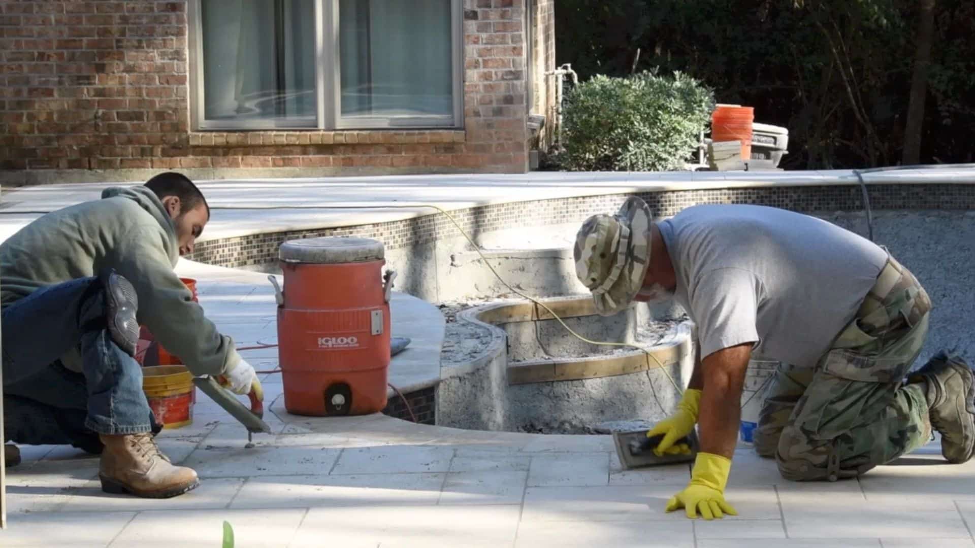 Crew installing decking